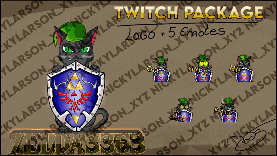 Zelda twitch Logo + 5 Emotes 1 logo, 1 banner, 1 animated overlay