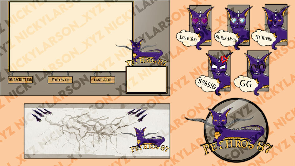 Pethros twitch package 1 logo, 5 emotes, 1 overlay